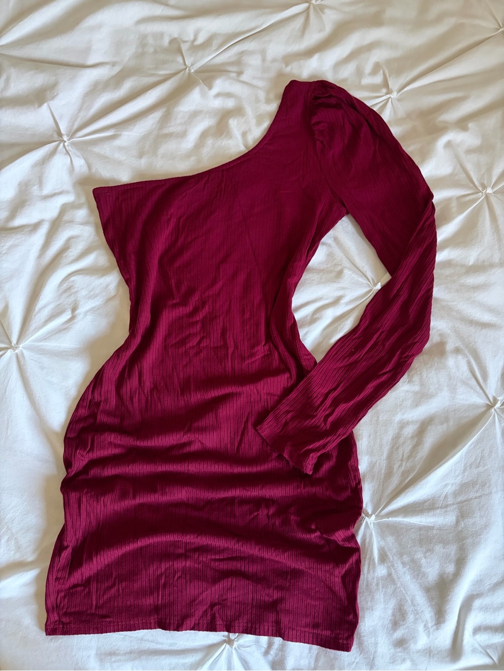 Vintage seduction One-Shoulder Long Sleeve Bodycon Dress in Wine